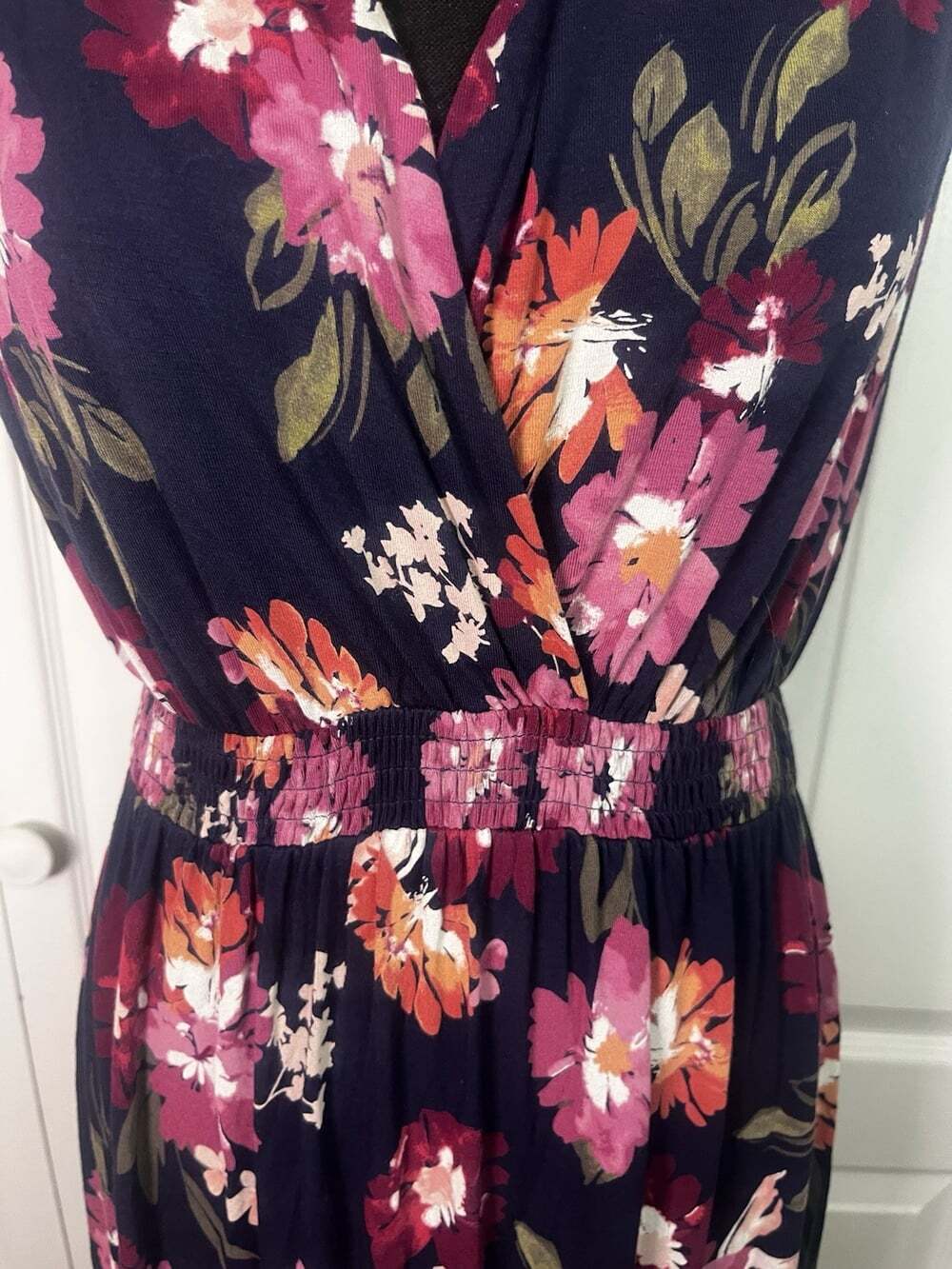 Isabel Maternity Nursing Navy Floral Faux Wrap Maxi Dress Sz M Smocked Cap Sleev - Picture 4 of 10